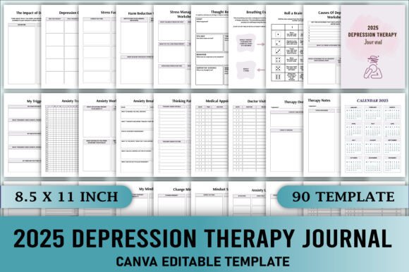 Editable 2025 Depression Therapy Journal for Personal and Professional Growth